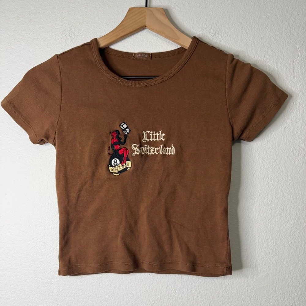 Brandy Melville Jon Gault - Little Switzerland Baby Tee Brown Rockabilly